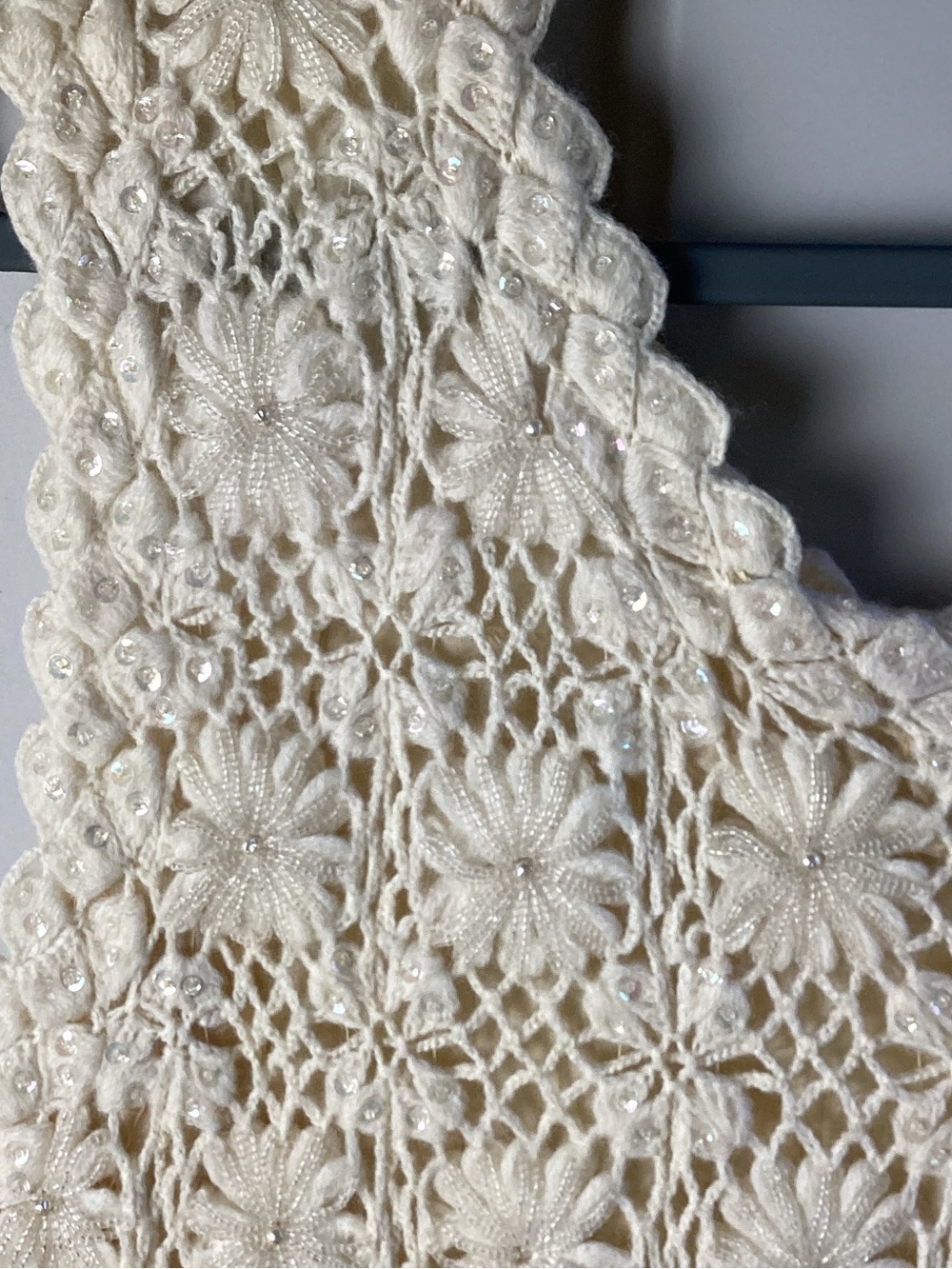 Crochet Floral Vest Top - Cream Sleeveless Knit made in British 100% wool - Picture 5 of 7